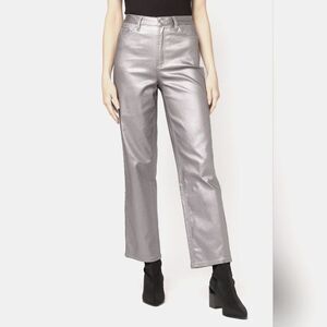 Almost Famous 90s Fit Wide Leg Metallic Silver Stretch Dad Jeans IRREGULAR - NWT